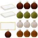 Nitial 12 Pcs Velvet Christmas Ornament Place Card Holders and Name Cards Set for Table Setting 1.57'' Glass Green Cream Tan Brown Table Number Sign Photo Picture Holder for Xmas Holiday Party Decor