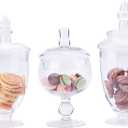 Glass Apothecary Jars with Lids, Small Storage Containers, Set of 3 Wide Mouth Storage Candy Jar Decorative Candy Buffet Organizer Canisters Elegant Kitchen (Height: 8.3" 10.5" 8.3", Round)