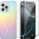 AIGOMARA Magnetic for iPhone 16 Pro Max Case [Compatible with Magsafe] [Fluorescent Holographic Iridescent] Slim Shockproof Matte Protective Phone Cover for Women Girls 6.9 Inch
