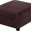 H.VERSAILTEX Square Ottoman Covers Ottoman Slipcover Square Footstool Protector Covers Storage Stool Ottoman Covers Stretch with Elastic Bottom, Feature Real Velvet Plush Fabric, Brown