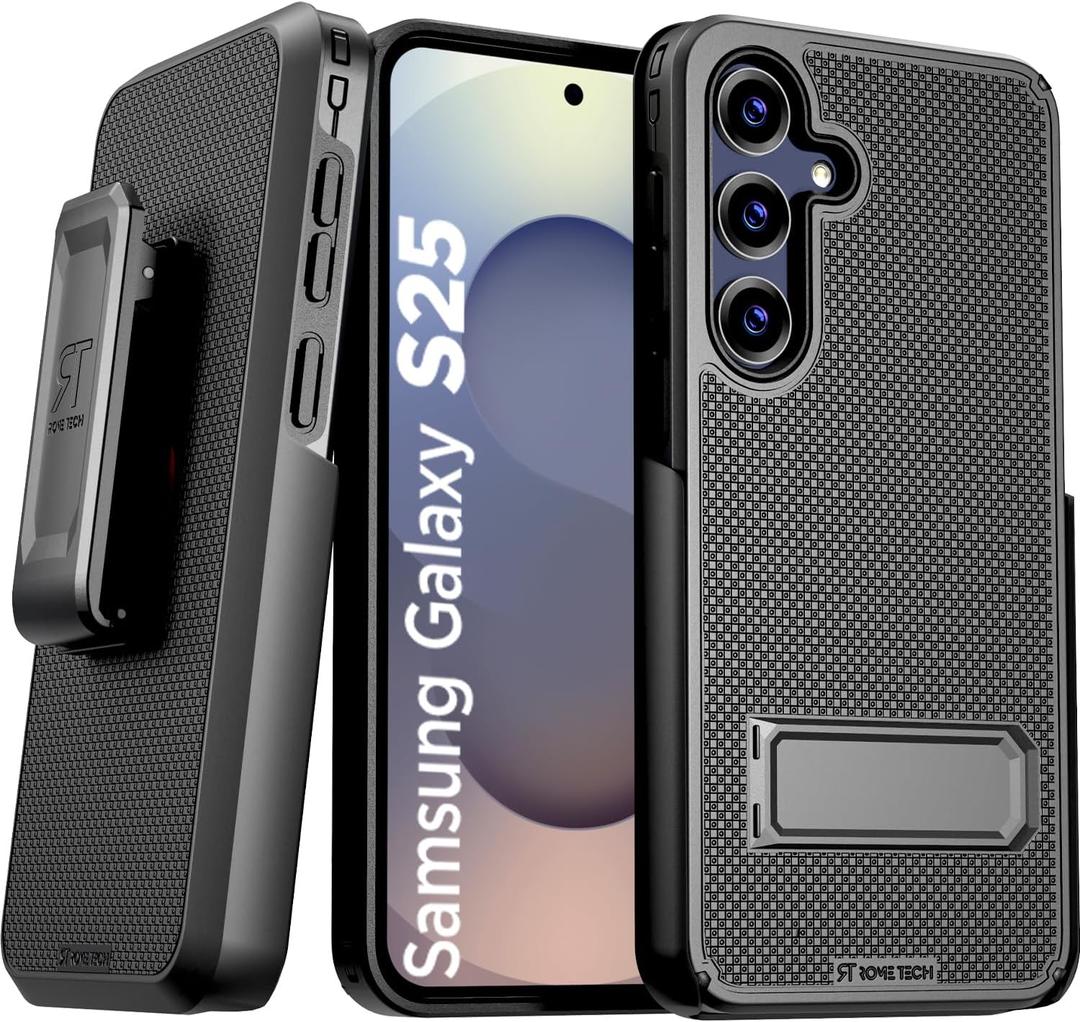 Designed for Samsung Galaxy S25 Case with Belt Clip Holster - Compatible with MagSafe Magnetic Heavy Duty Phone Cover with Kickstand - Black