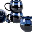 UNICASA Coffee Mugs Set, 18oz Ceramic Jumbo Mugs Set of 4, Porcelain Cereal, Soup Cups with Handles for Coffee, Tea, Milk, Latte and Cocoa, Microwave Safe - Reactive Blue