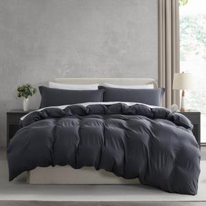 Nestl Dark Grey Duvet Cover Queen Size - Soft Double Brushed Queen Duvet Cover Set, 3 Piece, with Zipper Closure, 1 Duvet Cover 90x90 inches and 2 Pillow Shams