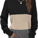 Dofaoo Sweatshirts for Women Crewneck Long Sleeve Shirts Tunic Tops for Leggings Fall Fashion Winter Clothing (X-Large, 1-n-black-beige-grey)