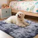 OLANLY Area Rugs for Living Room Bedroom, Machine Washable 2x3 Feet Soft Fluffy Shaggy Bedside Rug, Indoor Floor Carpet for Kids Girls and Boys, Nursery Room, Home Decor Aesthetic, Light Grey Tie-dye