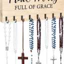 Large Wooden Rosary Holder Wall Mounted with 8 Hangers Catholic Rosary Storage Organizer Decorative Hanger Holder for Necklace, Bracelet Prayer Storage (Natural)