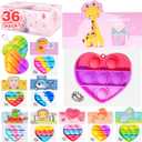 36 Pack Valentines Day Gifts for Kids - Prefilled Valentines Day Heart Pop Keychain, Valentines Day Cards Bulk for Toddlers Kids School Classroom Exchange