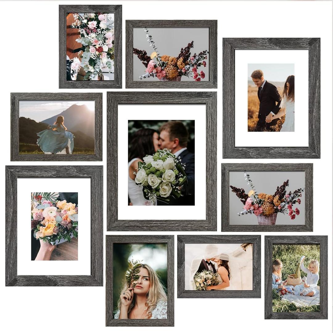 SESEAT Picture Frames Collage, Gallery Wall Frame Set with 11x14 8x10 5x7 4x6 Frames in Grey Finishes, Set of 10