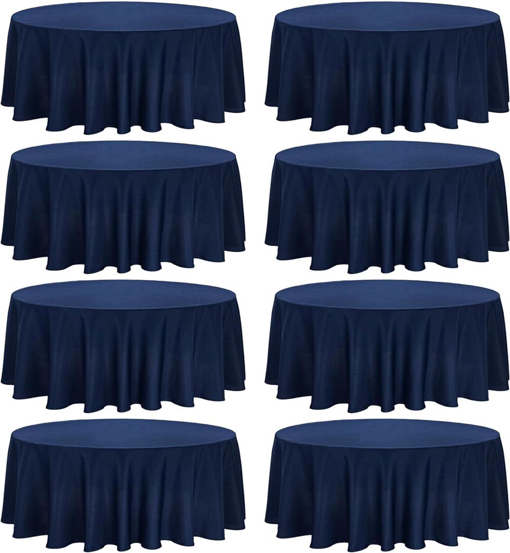 Fivenl 8 Pack Premium Round Tablecloth 108 Inch Round Table Covers Washable Polyester Fabric Round Table Clothes for Wedding Party Reception Banquet Buffet Restaurant (Navy Blue, 108 Inch)