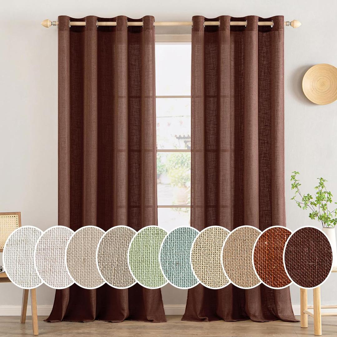MIULEE Chocolate Brown Linen Curtains 84 Inches Long 2 Panels for Bedroom Living Room, Soft Thick Linen Textured Window Drapes Semi Sheer Light Filtering Grommet Top Burlap Look Dark Brown Decor (52"W x 84"L (Pack of 2))