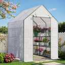 Portable Greenhouse for Outdoor, 57 x 57 x 76'' Greenhouses with Durable PE Cover, Walk in Greenhouse with Shelves Stands, White, Large