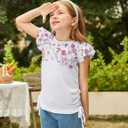 Arshiner Girls T Shirts Ruffle Sleeve Ruched Knot Side Soft Summer Tee Tops