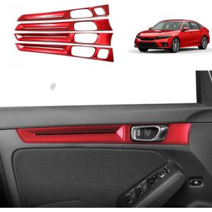 Car Accessories Compatible with Honda Civic 11TH Gen 2022 2023 Door Handle Panel Cover Interior Frame Molding Trims ABS 4PCS(Red)