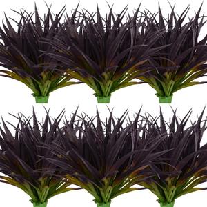 24Pcs Artificial Grass Plant Fake Outdoor Plastic Plants UV Resistant Faux Grasses Greenery Shrubs for Window Box Garden Patio Porch Home Decor Deep Purple