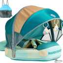 Mambobaby Float Add Tail Baby Swim Float with Canopy Solid Pool Infant Swim Trainer Swimming Training Lying Air Free Water Floats Non-Inflatable Waist Swim Ring for Toddlers (Shell - Green), Medium