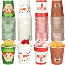 Yaomiao 100 Pcs Christmas Face Paper Cups, 9 oz Disposable Coffee Cup Santa Snowman Elk Elf Christmas Cups Xmas Party Drinkware Supplies for Drinking Tea Cocoa Cold Hot Drinks Holiday Xmas Daily Use