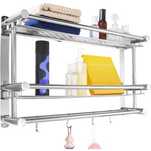23.6 inch Wall Mounted Bathroom Shelf, 2 Tier Towel Rack, Stainless Steel
