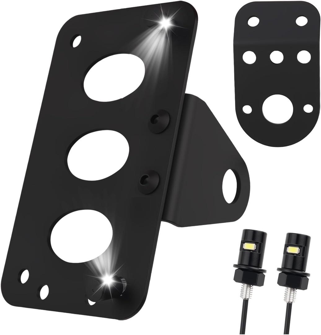 Side Motorcycle License Plate Bracket with LED License Plate Light,Heavy Duty Motorcycle Licenses Plates Holder for Horizontal/Vertical Installation,Universal Motorcycles Plates Mount