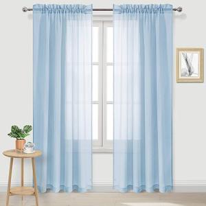 DWCN Sky Blue Sheer Curtains Semi Transparent Voile Rod Pocket Curtains for Bedroom and Living Room, 52 x 84 inches Long, Set of 2 Panels