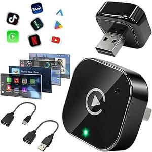 Wireless CarPlay Adapter, Wired-to-Wireless CarPlay and Android Auto Converter, Mini Size with Extension Cable USB-A and USB-C, 2.4G/5G Dual-Band, Compatible with iPhone 6+ & Android 11+