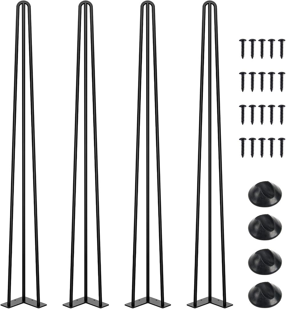 SMARTSTANDARD 42 Inch Hairpin Table Legs, 3 Steel Rods 1/2 Inch Pipe Diameter, 800lbs Load Capacity, Mid-Century Style for Coffee Table, Side Table, Night Stand (Black, 4PCS)