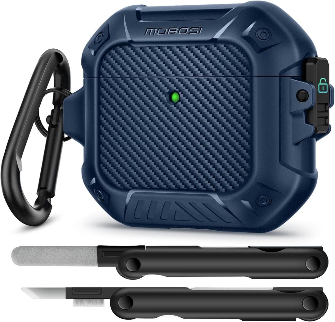 MOBOSI for AirPods 4 Case, Compatible with AirPod 4th Generation Cover with Lock&Keychain&Cleaner Kit, Full Body Shockproof Protective Hard Shell (2024), Blue