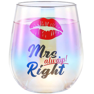 SHENDONG Mrs Always Right Wine Glass Gift for Wedding Bridal Shower Gifts for Bride Valentine's Day Gifts 15OZ Gift Box (Rainbow)