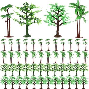 Janinka 24 Pcs Mini Toy Jungle Trees Plastic Model Coconut Trees Figurines with Base Cake Decoration Rainforest Diorama Supplies Scenery Architecture for Craft, Building, Scenery Landscape, 4 Styles
