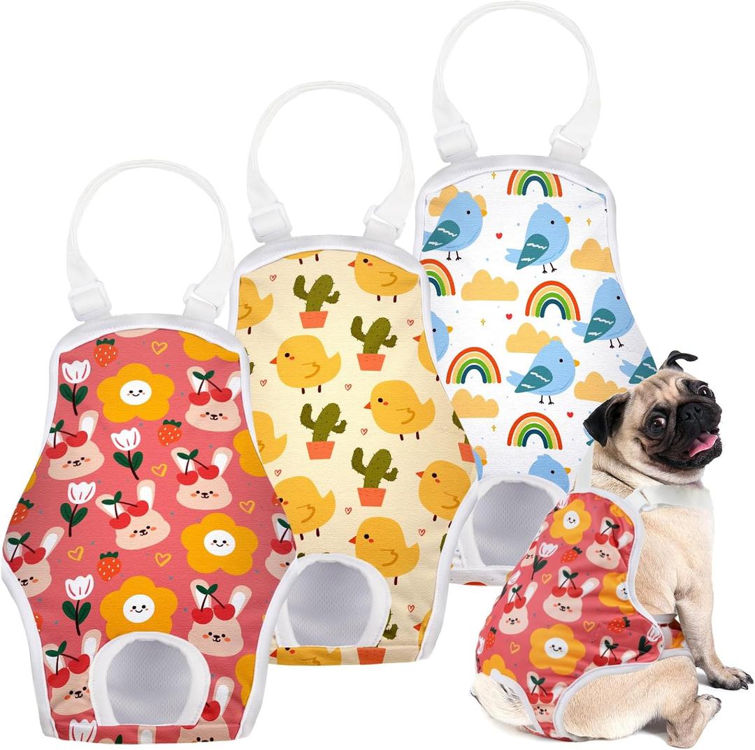 MICOOYO Dog Diaper Onesie Sanitary Pantie with Adjustable Suspender Washable Dog Period Panties Doggie Diapers Pet Underwear Female Dogs Diapers for Heat (Animals, XS/S)