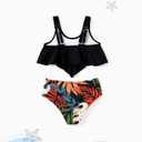 PATPAT Family Matching Swimsuits Two Piece Hawaiian Tropical Beach Bikini and Swim Trunks Set Mommy and Me Bathing Suits (Black Leaves)