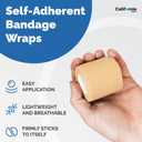 12 Pack Self-Adhesive Bandage Wrap - 2 Inches x 5 Yards - Elastic Self Adherent Cohesive Wrap Bandage - Breathable Athletic Tape for Wrists, Knee, Ankle - First Aid Sports - Brown