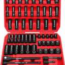 Master 1/2" Drive Impact Socket Set, 67-Piece Standard & Deep Master Impact Socket Set SAE 3/8"-1-1/4" & Metric 8-24mm Socket Set with Ratched Hand, Extension Bar, Reducer, Impact Universal Joint?Cr-V