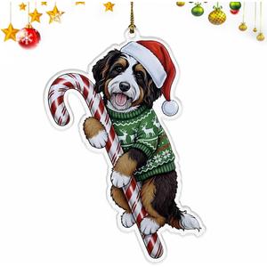 Bernedoodle Christmas Ornament | Bernedoodle Hugging Candy Cane Ornament 2D Flat Acrylic Ornament | Christmas Tree Decoration, Gifts for Dog Lovers 2025