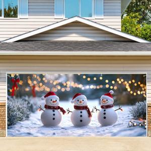 6 x 13 ft Christmas Garage Door Decorations Merry Christmas decorations Xmas Garage Door Cover, Happy New Year Hanging Banner for Home,Outdoor,Indoor,Party (Three Snowmen, 6 x 13 ft)
