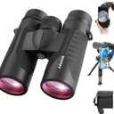 12x42 HD Binoculars for Adults High Powered with Phone Adapter and Tripod, Super Bright BAK4 Prism Waterproof Binoculars for Bird Watching Hunting Hiking Safari Travel Sports (Black/)