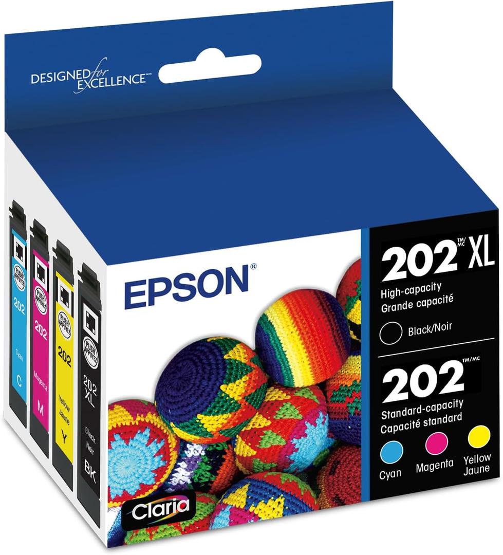 EPSON 202 Claria Ink High Capacity Black & Standard Color Cartridge Combo Pack (T202XL-BCS) Works with Workforce WF-2860, Expression XP-5100