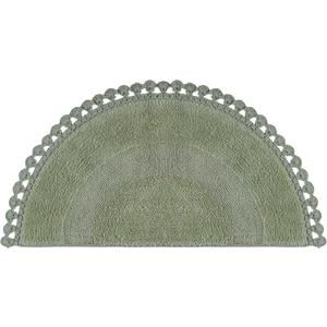 Half Circle Reversible Crochet Bathmat 22"X42" Olive Green 100% Cotton Scalloped Bath Mat, Anti?Skid, Soft & Absorbent Bathroom Rug for Shower, Tub & Entryway
