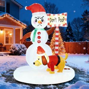 ADOMI 5 FT Christmas Inflatable Outdoor Decoration Snowman with Dog, Xmas Blow Up with LED Light for Indoor Outside Yard Garden Lawn Party Holiday Dcor