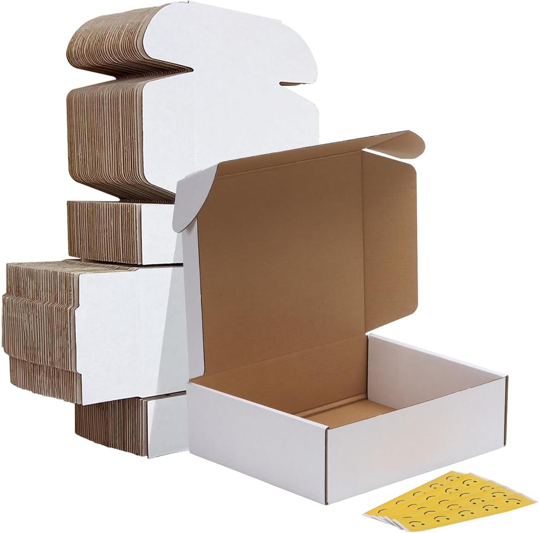 HORLIMER 10x8x3 inches Shipping Boxes Set of 25, White Corrugated Cardboard Box Literature Mailer, 25 Stickers Included