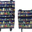 2 in 1 Folding Grocery Shopping Cart with Wheels Foldable Utility Wagons Collapsible Carts for Camping Trips, Reusable Folding Bags for Groceries,Retail Shopping,Carrito para Cargar Cosas con Ruedas (Dark Blue)