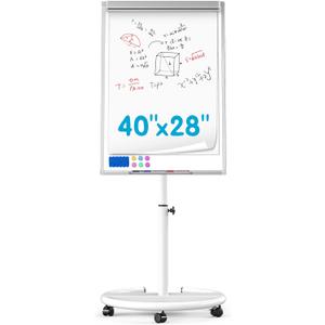 Mobile Dry Erase Board on Wheels 40 x 28 Inch-Magnetic Whiteboard Easel with Height Adjustable Stand - Rolling Presentation Board with Flipchart Paper Pad for Homeschool Teaching, Office, Workshops