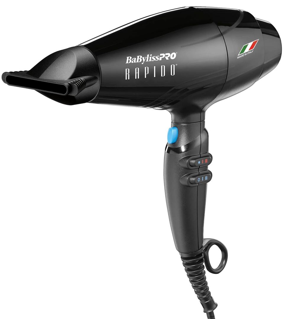 Nano Titanium Italian Rapido Hair Dryer - Professional, Lightweight 2000 Watt Blow Dryer (Black)