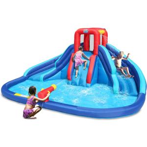 Action Air Water Slide, Inflatable Waterslide with Large Pool, Blue Bounce House with Double Slide and Climbing Wall, 13.08' x 10.5' x 6.08'