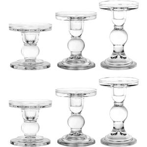 6-Piece Set of Glass Candlestick, Crystal Candlestick Holder Holder and Conical Candle, Christmas Candle Holder Decoration, Family Living Room Wedding Candle Holder (Clear 2sets)