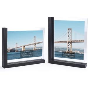Lavezee 2 Pack 8x10 Picture Frames Made of Black Wooden L-shaped Base with Glass, Double Sided Display Photo Pictures 8 by 10 inch Vertical Horizontal for Tabletop Frame