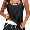 Aqua Eve 3 Piece Tankini Swimsuits for Women - Bathing Suits with Boy Shorts Swim Tank Top Sports Bra and Modest Swimwear Black and White Medium