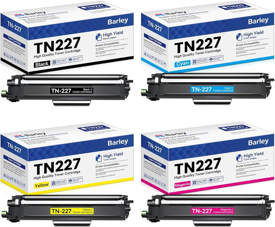 TN227 TN-227BK/C/M/Y High Yield Toner Cartridge 4 Pack Compatible TN227BK TN227C TN227M TN227Y Replacement for Brother TN227 TN-227 MFC-L3770CDW MFC-L3710CW Toner Printer