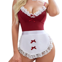 Avidlove Women Maid Costume Set Sexy Halloween Cosplay Lingerie Teddy and Apron with Choker
Size XXL