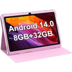 PEICHENG Android 14.0 Tablet 7", RAM 8GB(3+5Expand)+32GB ROM Tablets, Dual Camera, 1024 x 600 IPS Display Screen, 1TB Expand, Tablet with Case (Pink)