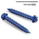 100Pcs 1/4 x 1-3/4 Inch Concrete Screws Anchor with Drill Bit, Blue Hex Head Masonry Brick Stucco Cement Block Screws, Diamond Point